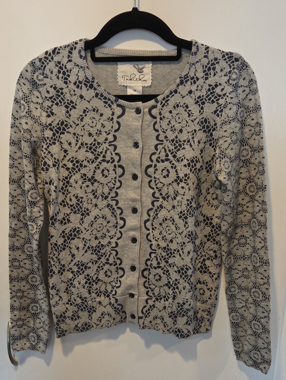 Anthropologie Tabitha Gray and Navy Lace-Pattern Cardigan XS